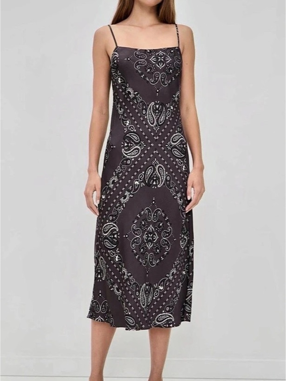 Madewell Womens Cami Maxi Slip Dress Satin Paisley Brown Size 0 / XS